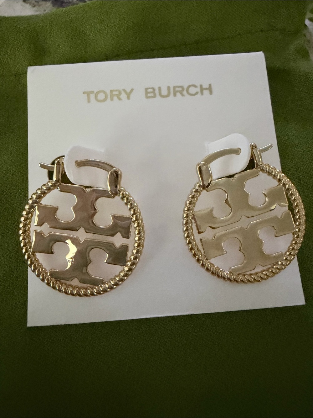 Tory Burch Gold Logo Medallion Drop Earrings
